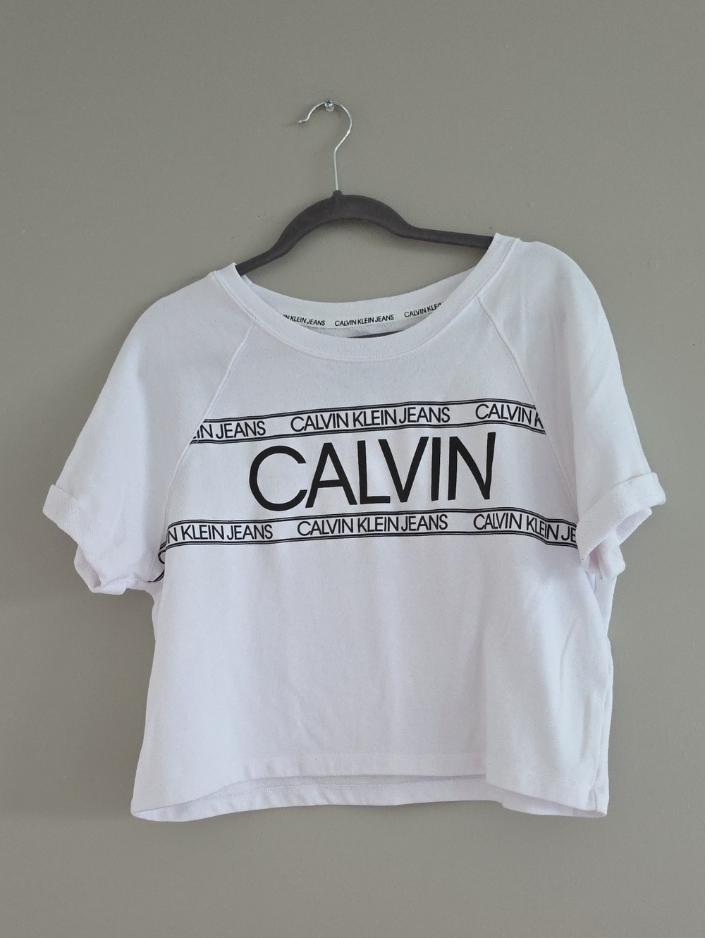 Calvin Klein White Logo Crop Tee